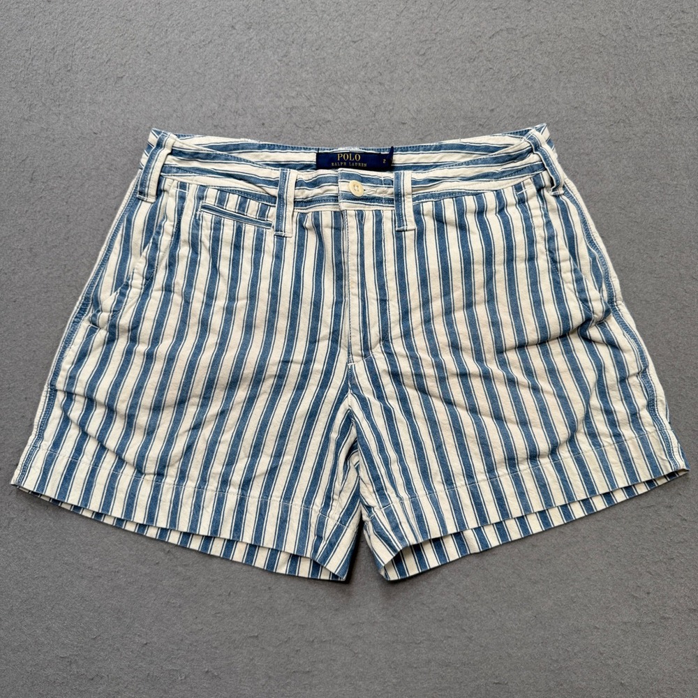 Polo Ralph Lauren Shorts Womens 2 Blue White Striped Chino Cotton Nautical Style